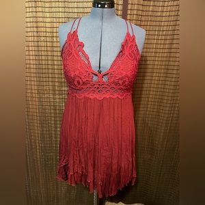 Free People Adella Slip Red Lace Dress